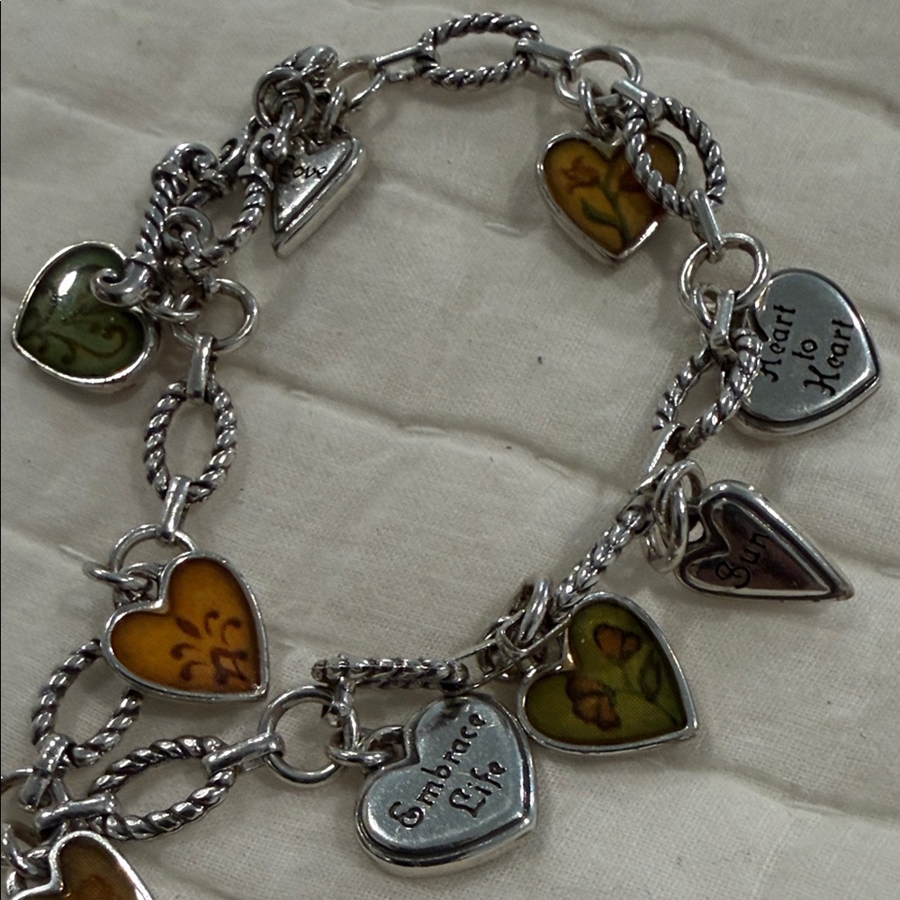 Brighton Silver Heart Charm Bracelet with Yellow Enamel Accents - Picture 5 of 6